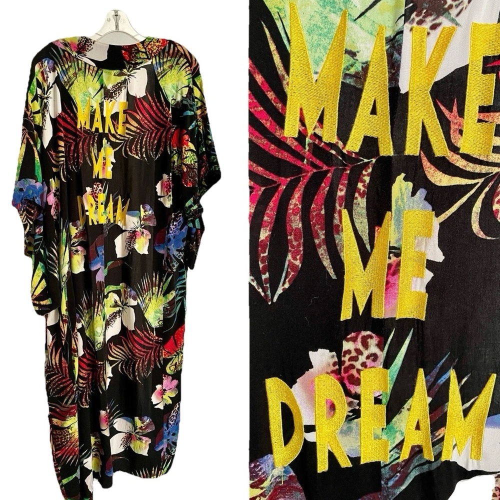 ATTITUDES By RENEE Make Me Dream TROPICAL Embroidered FLORAL KIMONO Size M As-Is